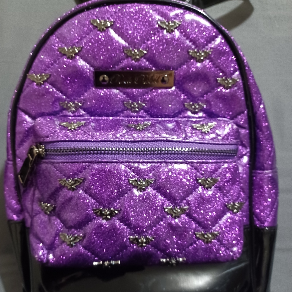 Rebel Rock Purple & Black Bat Studded Mini Backpack